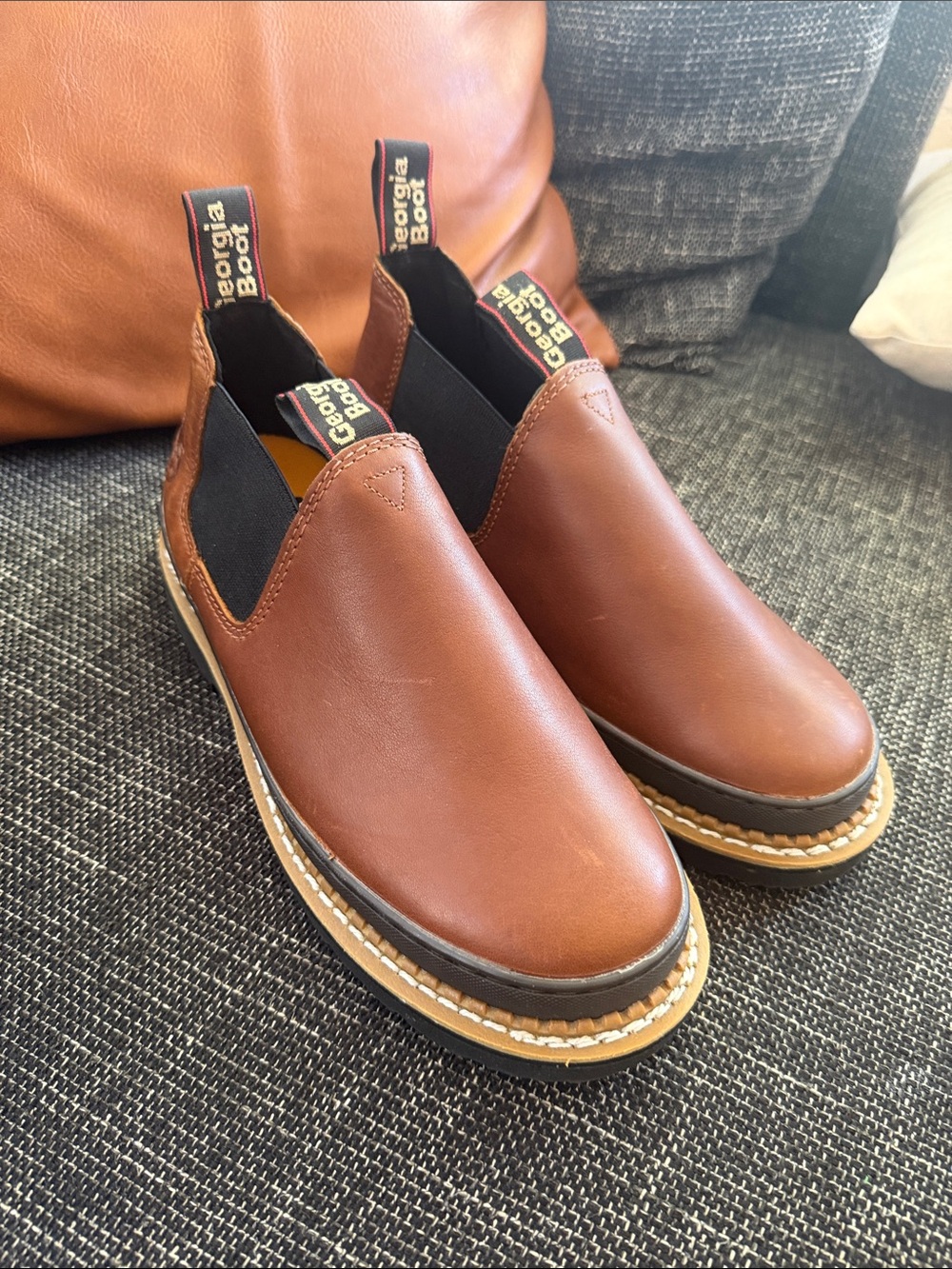 Georgia Boot Brown Leather Slip-On Work Boots